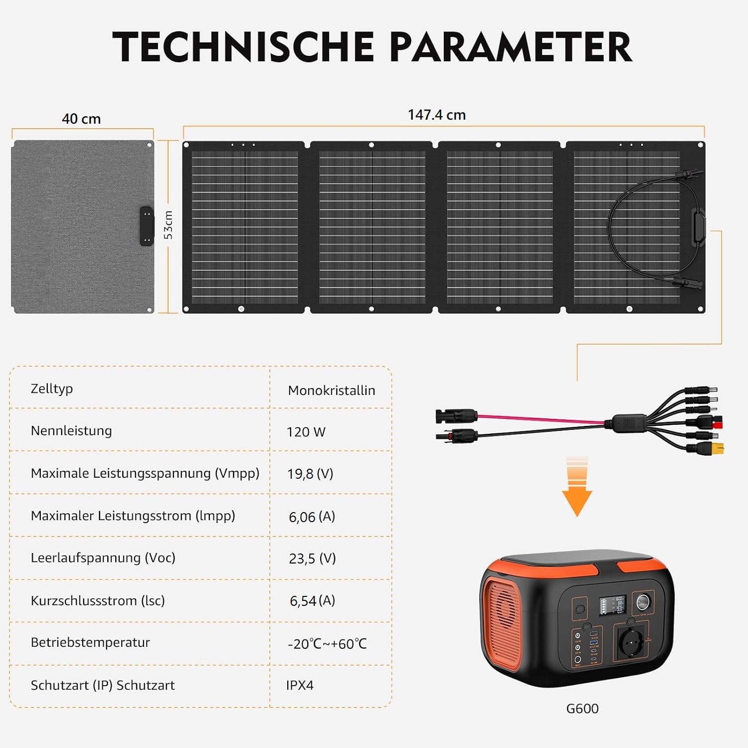 SinKeu 120W faltbares Solarpanel, Tragbare Solarladegerät mit Tragetasche, Wasserdicht mit 19,8V 6A MC4/Anderson/XT60/DC-Ausgängen, Ideal für Powerstations, Generatoren, Camping, Wohnmobile