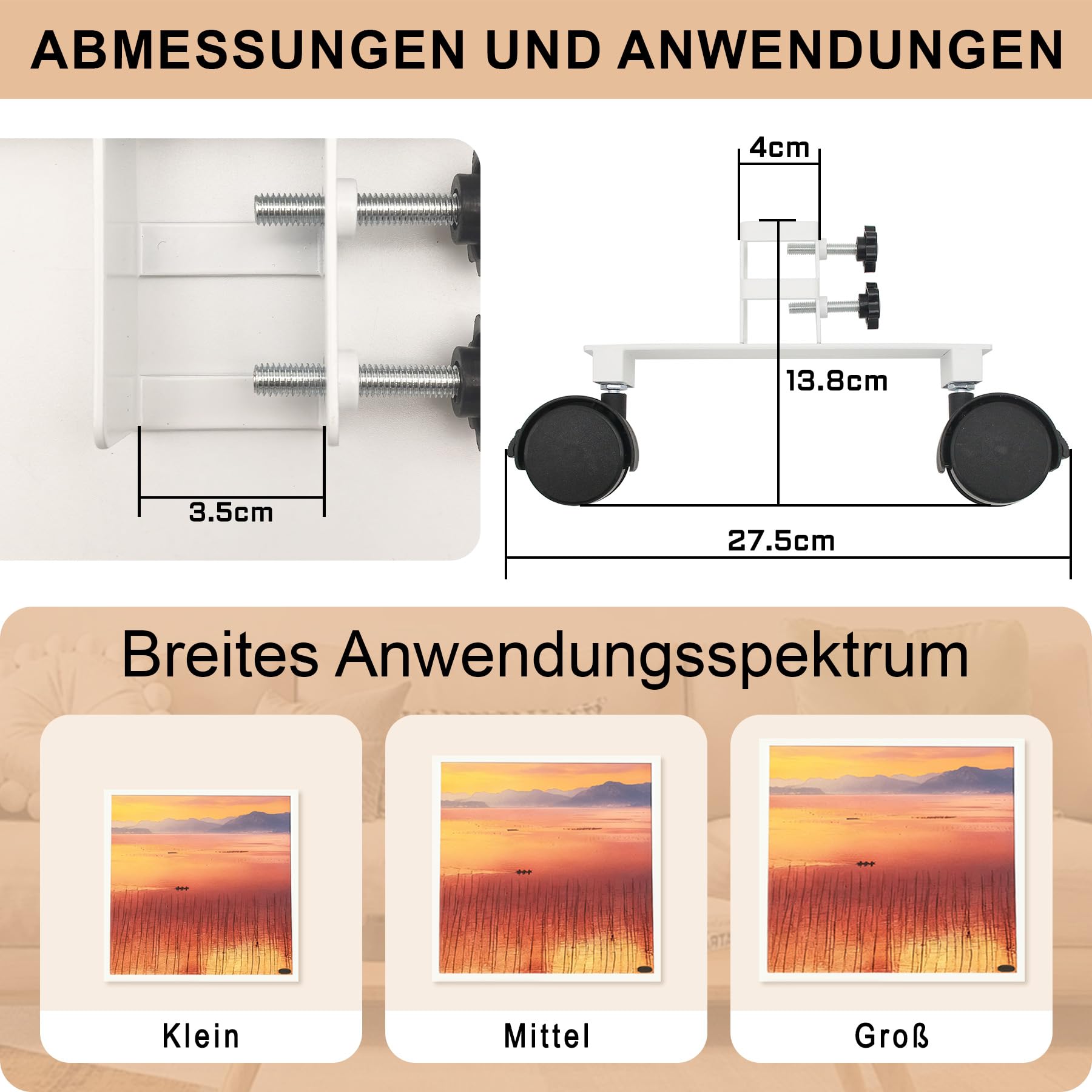 Freistehende Standfüße für Infrarotheizung mit Räder Eisen Standfuß geeignet Heizplatten Flachstrahler Elektroheizung Nutzung beweglich machen Weiß Zubehör (2er Pack)