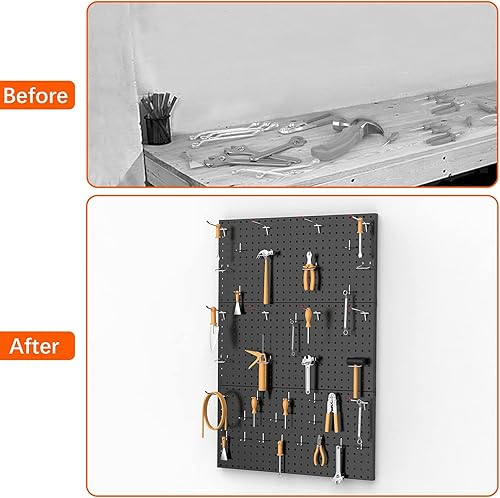 Miniatura 8 de TORACK 3 paneles de metal para pared, garaje, herramientas utilitarias, sistema de almacenamiento de tablero de clavijas para banco de trabajo,