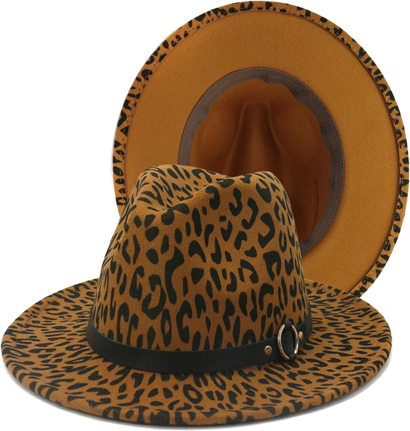 Women's Wide Brim Felt Fedora Panama Hat with Leopard | With Leopard Print Belt , Unique classic style various occasions and outfits festival, party, costume party