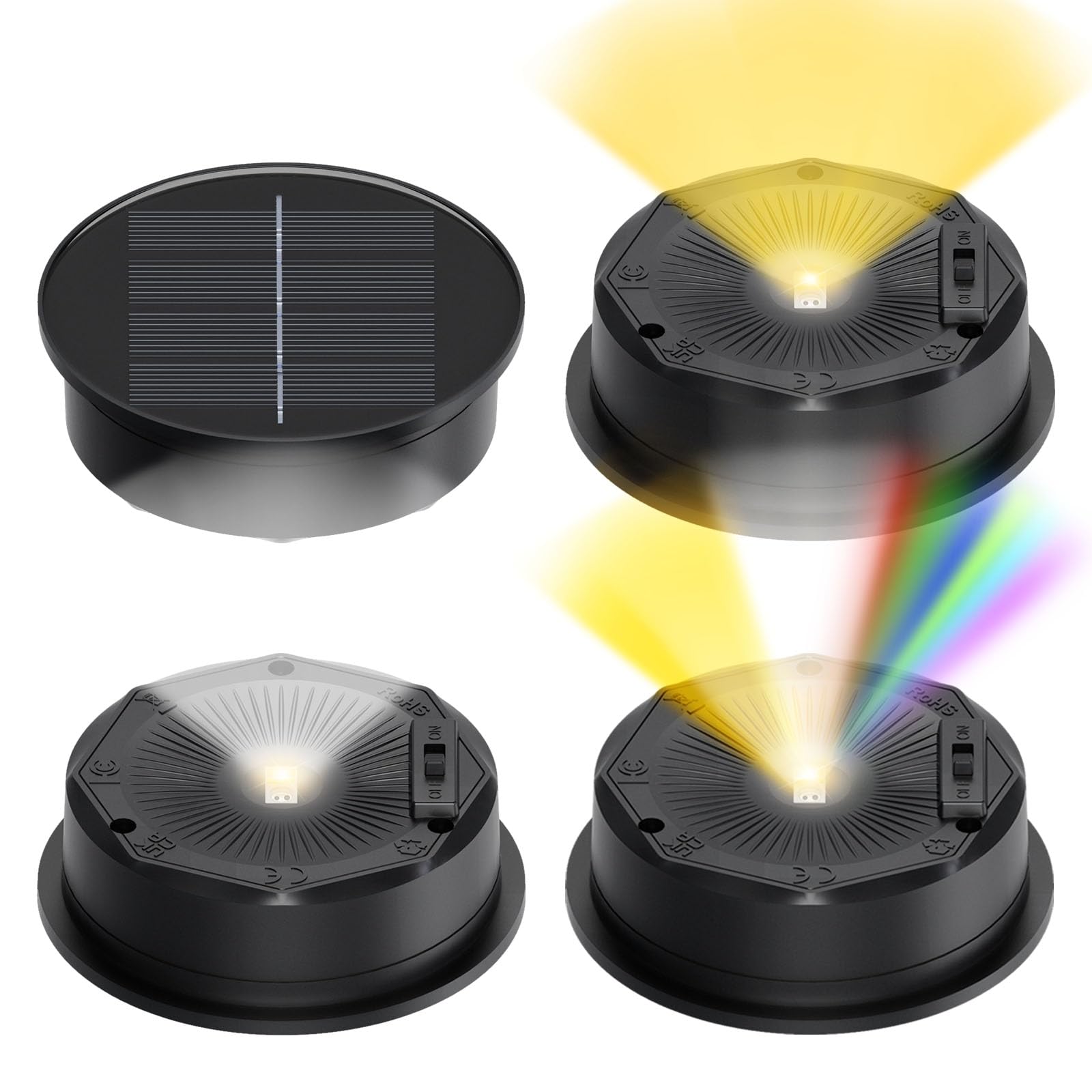 lnsyhouse Solar Light Replacement Top, 3 Mode & 8 Colors Changing Replacement Parts for Solar Lantern (Top 3.15 Inch, Bottom 2.83 Inch), Waterproof LED Replacement Tops 4 Pack