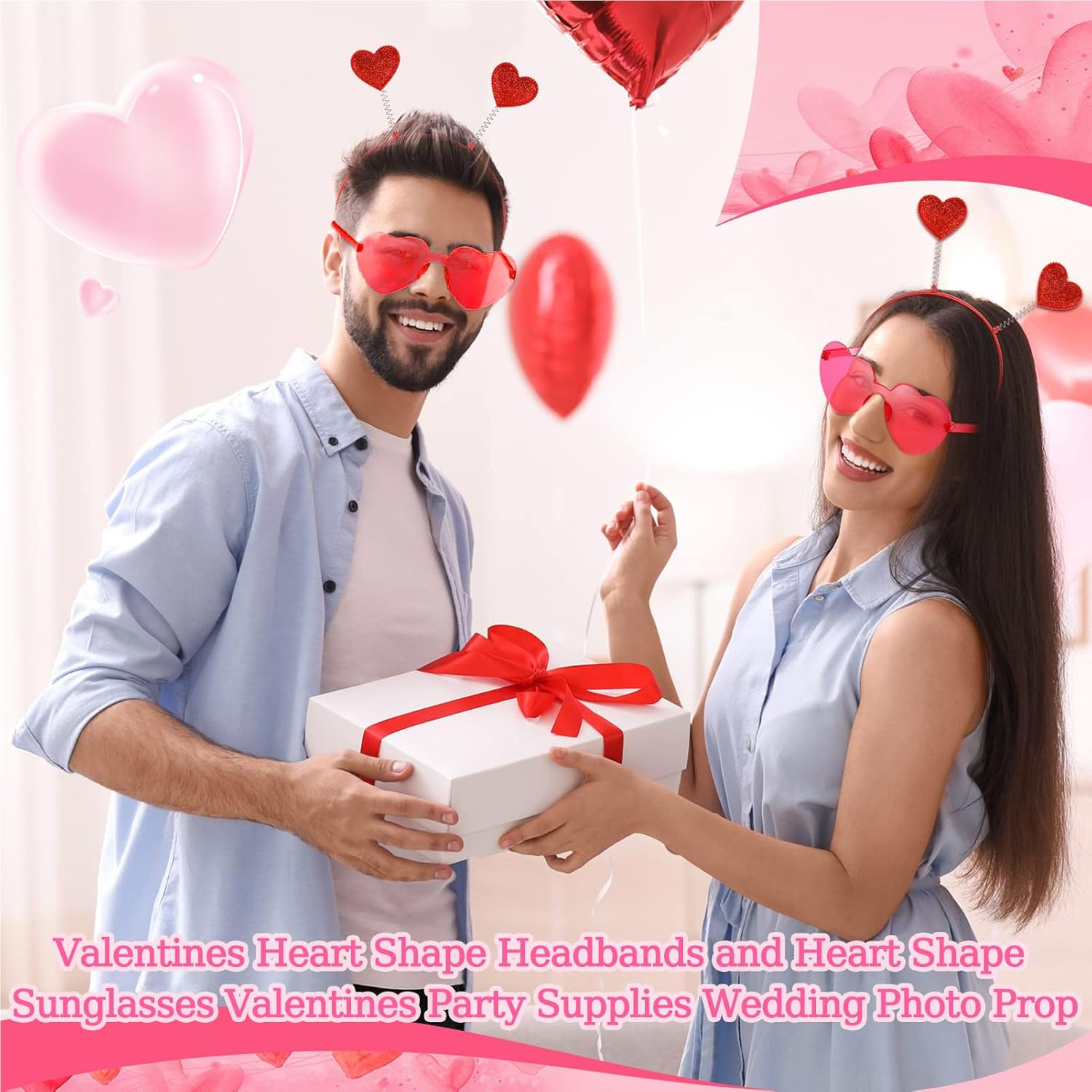 Women Valentines Costume Set Tutu Skirt Red Heart Headband Sunglasses Necklace for Valentine's Day Party Supplies - Image 8