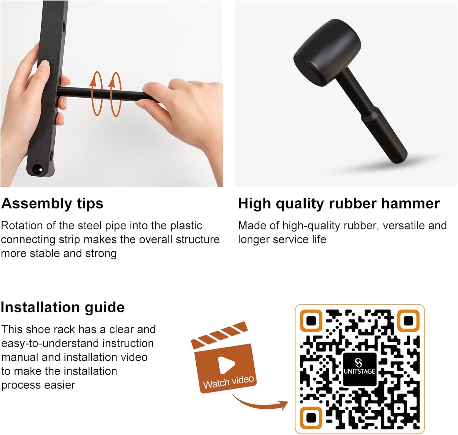 Portable Closet Wardrobe Clothes Rack with Shelves Freestanding Closet Organizer with Shoe Rack for Hanging Clothes 77.4x11.8x66 Inches for Bedroom Living Room with Rubber Hammer Black