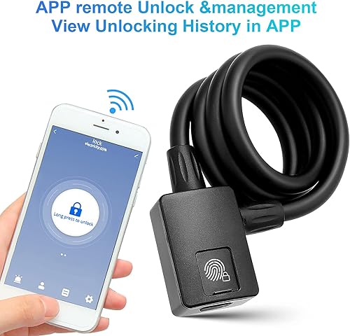 Miniatura 4 de Cable Bluetooth de bloqueo de huellas dactilares para bicicleta con aplicación abierta, control remoto, resistente al agua, registro de desbloqueo