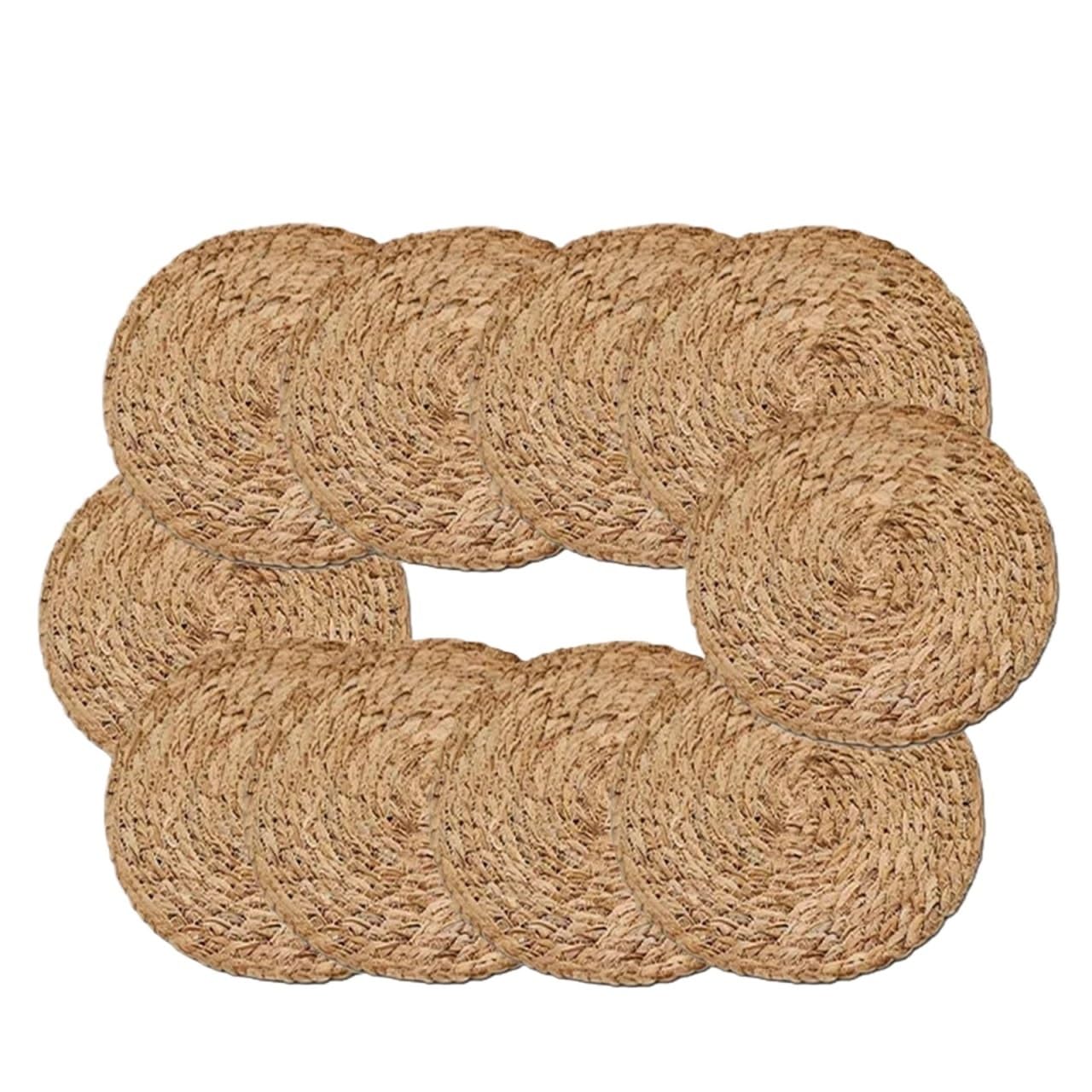 Wicker Placemat Woven Placemats 30cm Round Rattan Coaster Natural Water Hyacinth Mats Handmade Weave Place Pads for Dining Table Home Outdoor(10pcs)