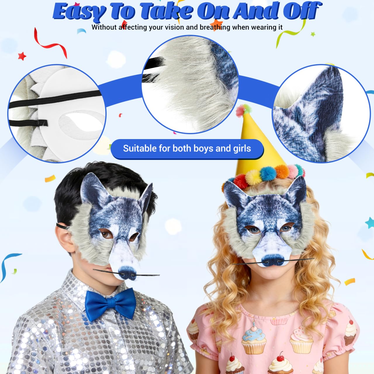 Toyvian 3D Wolf Maske Halloween Wolfsmaske Halbes Gesicht Wolfskopfmaske Realistische Gruselige 3D Tierkopfmasken für Kinder Erwachsene Karnevalsparty Kostüm Maskerade Silber