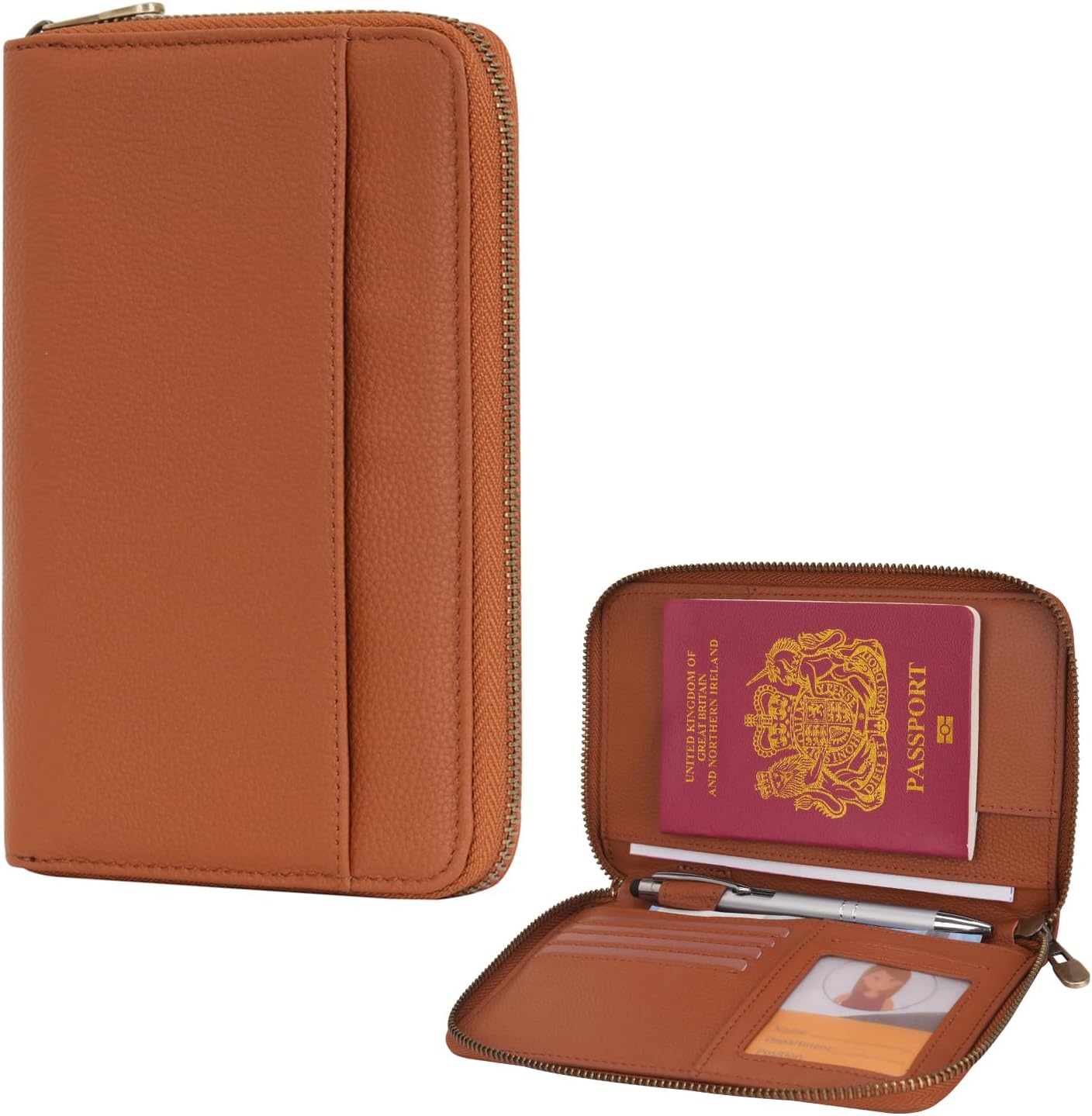 WASON Leather Zipper Travel Passport Wallet Holder RFID Blocking Cover, Passport case Pocket Slot for Card, Cash, ID, Boarding Pass and Ticket for Men, Women and Family Trips (Purple)