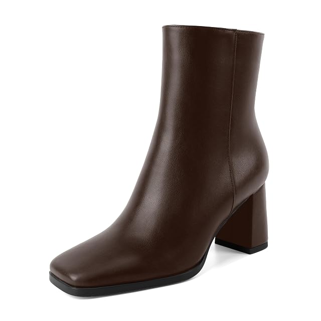 Joseywade Womens Ankle Boots Chunky Heel Boots Ankle Booties Square Toe 3 Inch Side Zip Boots Fall Shoes