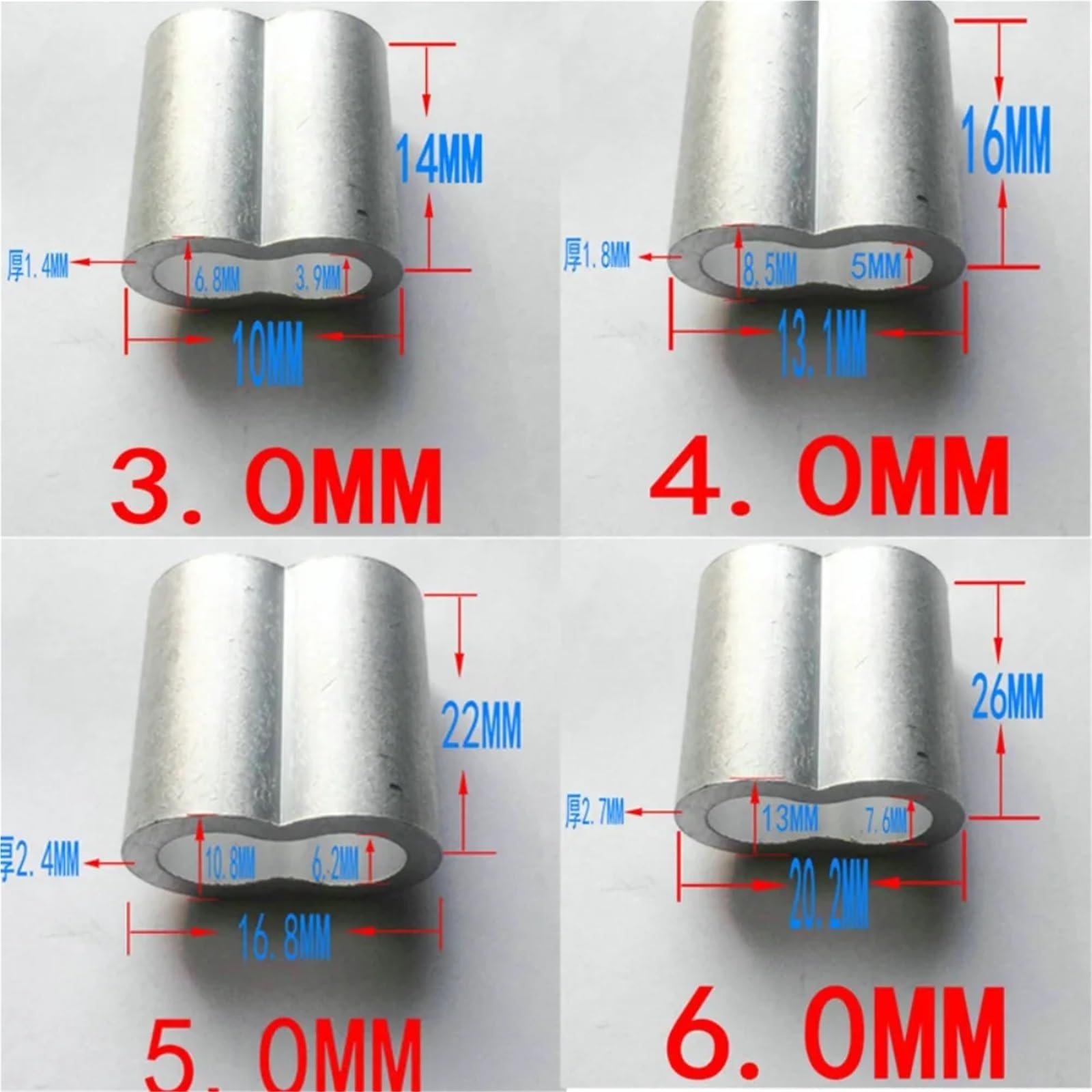 Puntali, Manicotti a crimpare for cavi 200 pezzi Manicotto a in alluminio for fune da 3 mm 4 5 6 e clip in a doppio foro for cavo(3mm)