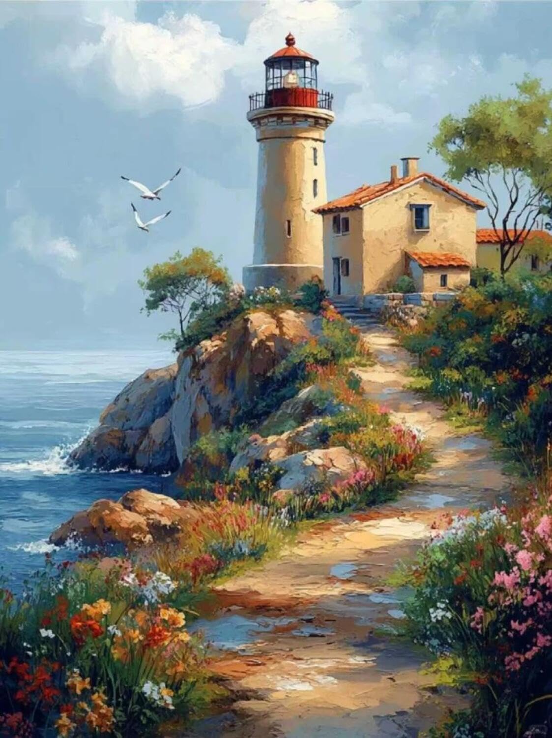 Rqwybcaxn Bead Cross Stitch Kits Lighthouse Oil Painting 40x50cm