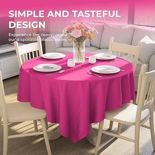 Miniatura 3 de Paquete de 10 manteles de plástico desechables de alta calidad de 84 pulgadas para mesa redonda de cumpleaños, bodas, Navidad, aniversario, mesa
