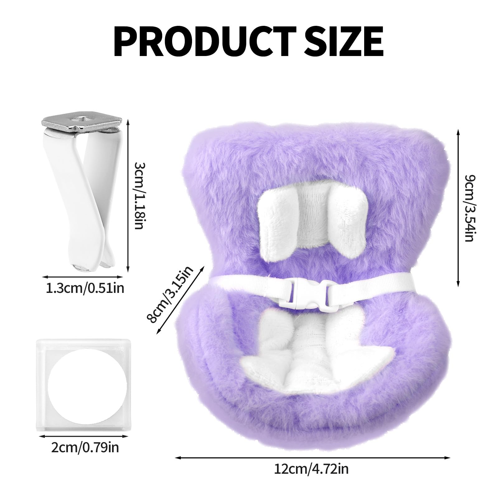 lasuroa Asiento Coche para Muñecas, Cojines Suaves y Peludos Asiento Decorativo con Caja Clip Cinturón Seguridad Ventilación Adorno Escritorio para Exhibir(Morado)