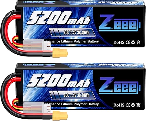 Zeee Batería Lipo 2S 5200mAh 7.4V 80C con enchufe XT60 Estuche rígido para vehículos RC 1/8 1/10 Car Slash RC Buggy Truggy Airplane UAV Drone (2