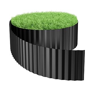 Aufun Bordure de pelouse en métal - 20 m - Vagues galvanisées - 18 cm de hauteur - Idéal pour délimitation de pelouse - Bordure flexible pour les amateurs de jardin et d'aménagement paysager