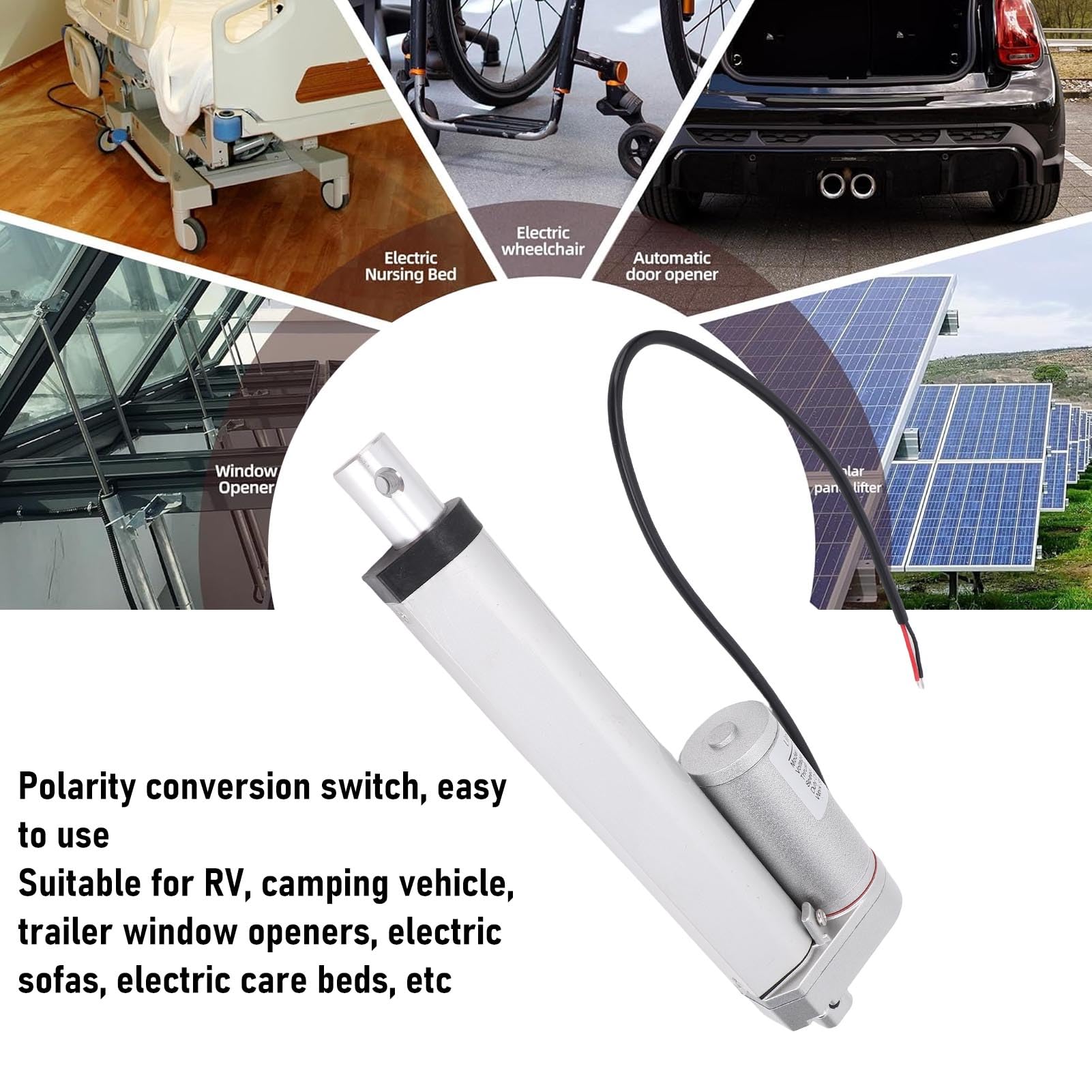 Akozon Siłownik Liniowy 12V Szybki 6-calowy Skok 1500N Siłownik Elektryczny z Przełącznikiem do Pojazdów Kempingowych RV