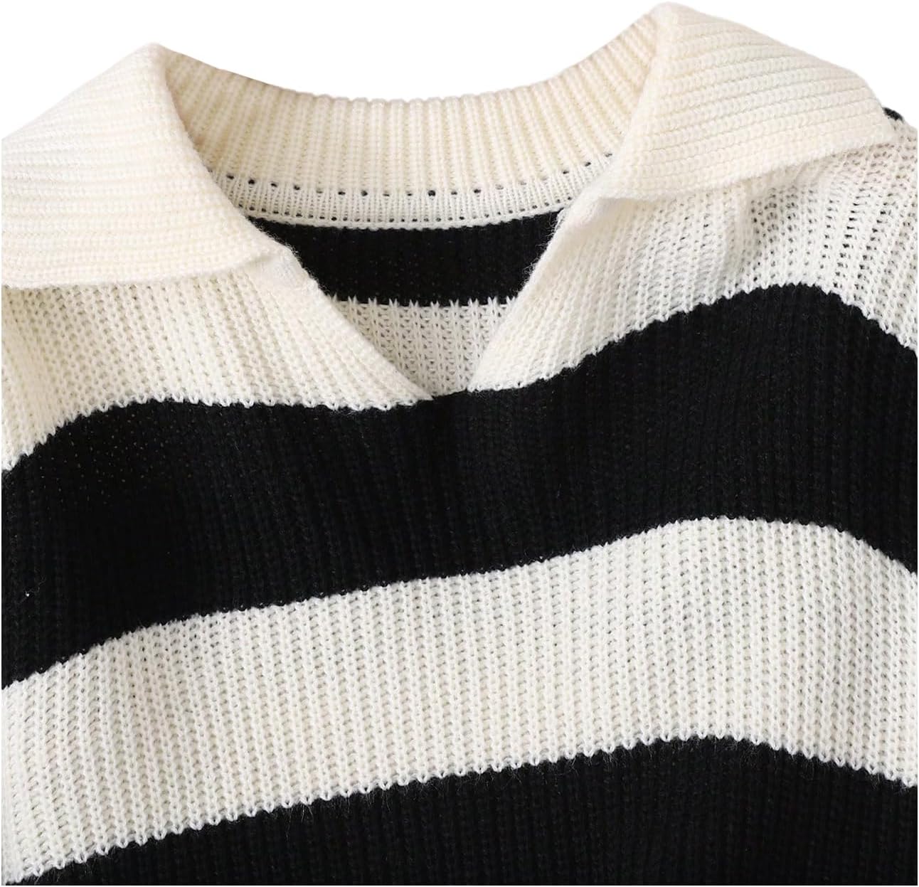 WDIRARA Girl's Striped Sweater Collar Long Sleeve Pullover Letter Patched Knitted Top - Image 4