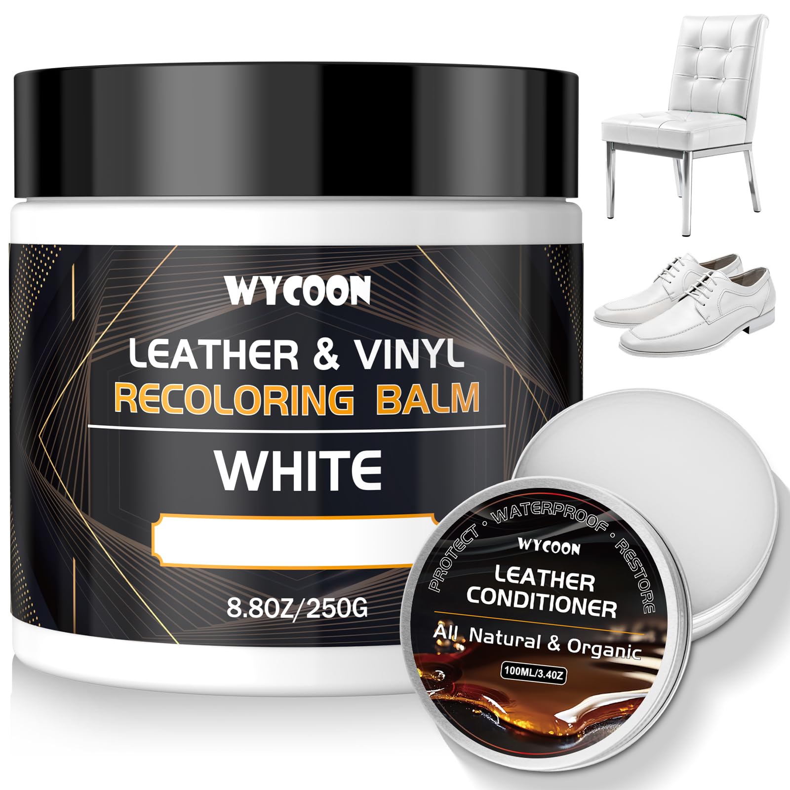 WYCOON 250g Leder Reparatur Set Hellgrau, Lederpflege & Lederfarbe für Ledersofas, Autositze, Möbel, Schuhe - Effektive Reparatur von Verblassten und Zerkratzten Ledern