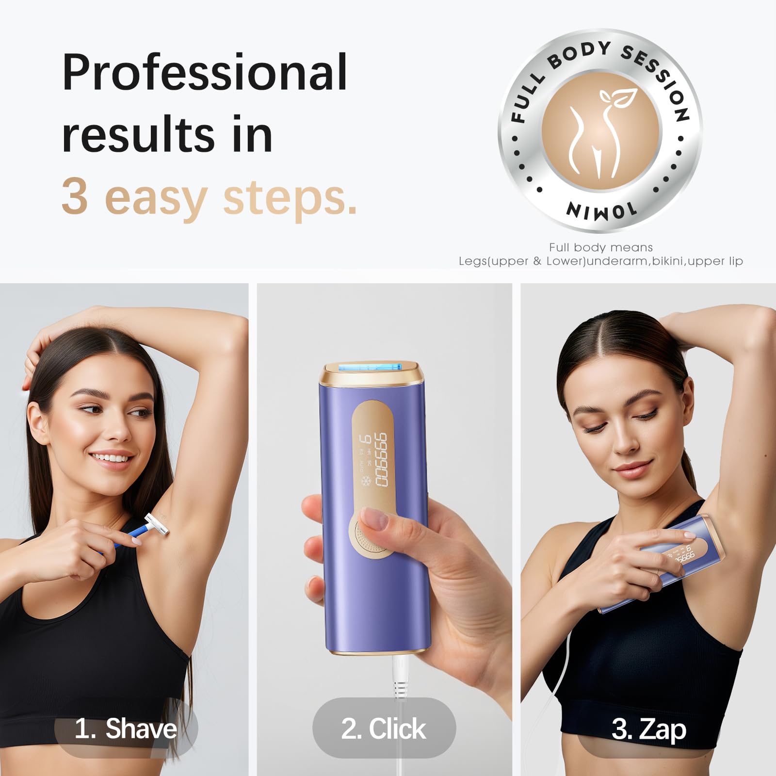 Haarlosy IPL Geräte Haarentfernung für Damen und Herren | 10 °C Eiskühlkontakt Schmerzfreie und Langanhaltende Ergebnisse, 86% Haarreduktion in 3 Wochen für Körper, Beine, Bikini