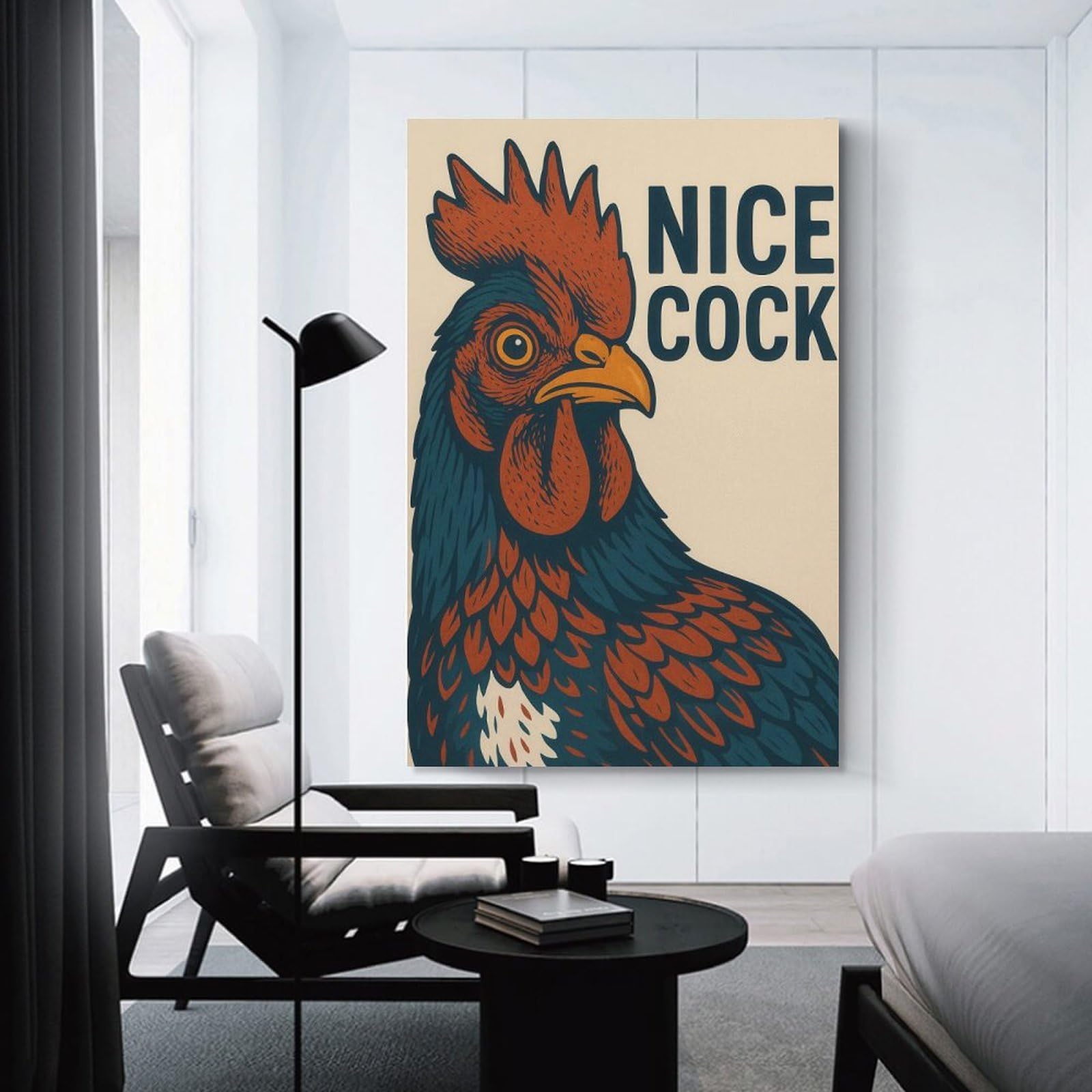 Junmoney Nice Cock Rooster Bathroom Illustration Home Decor Wall Art 20x30inch(50x75cm), for Living Room, Lounge Or Sitting Room, A Home Accent with Warm Character