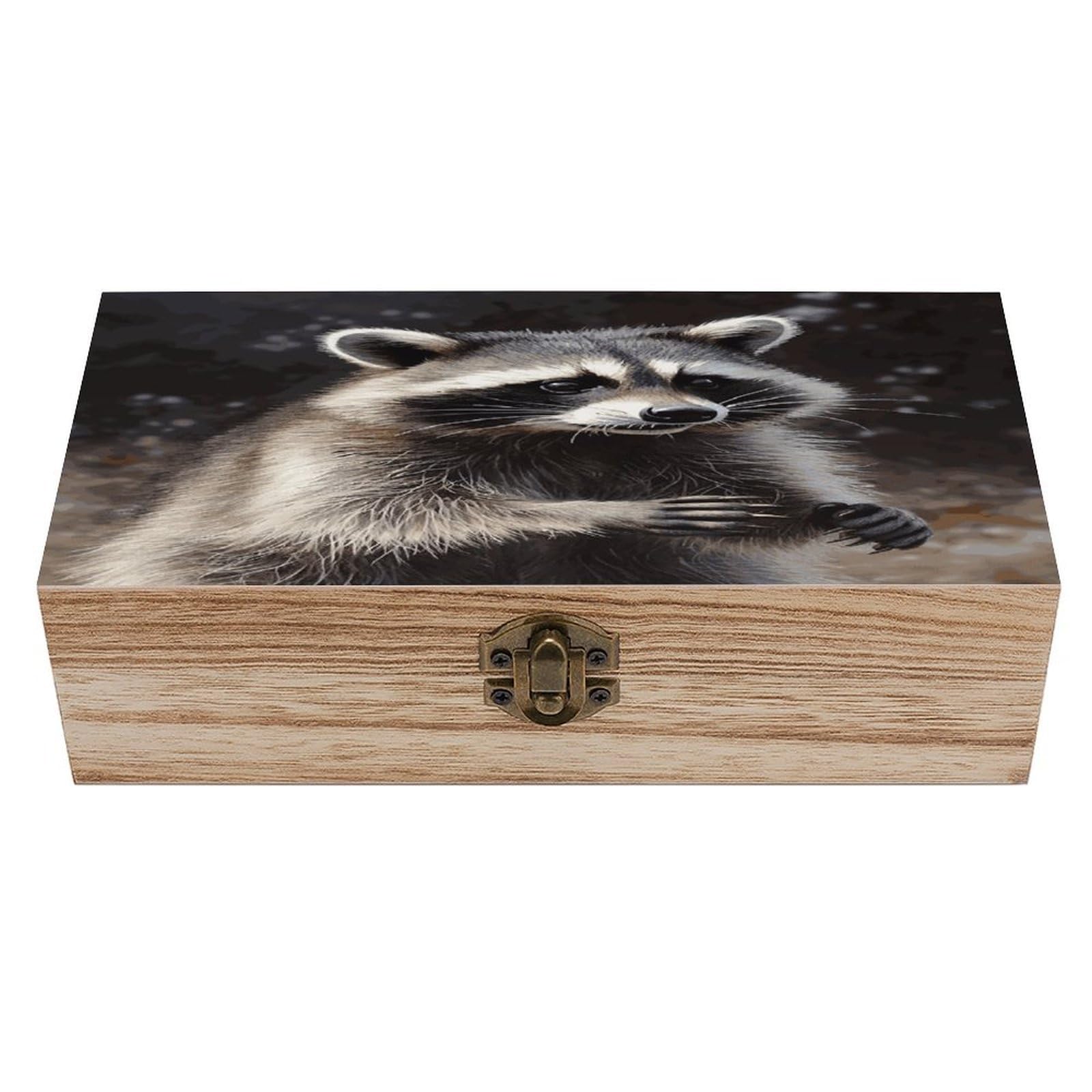 JTREHY Raccoon Wooden Storage Box Exquisite Durable Wood Gift Case Sturdy Vintage Jewelry Wooden Chest for Art Hobbies Storage Keepsake Gift