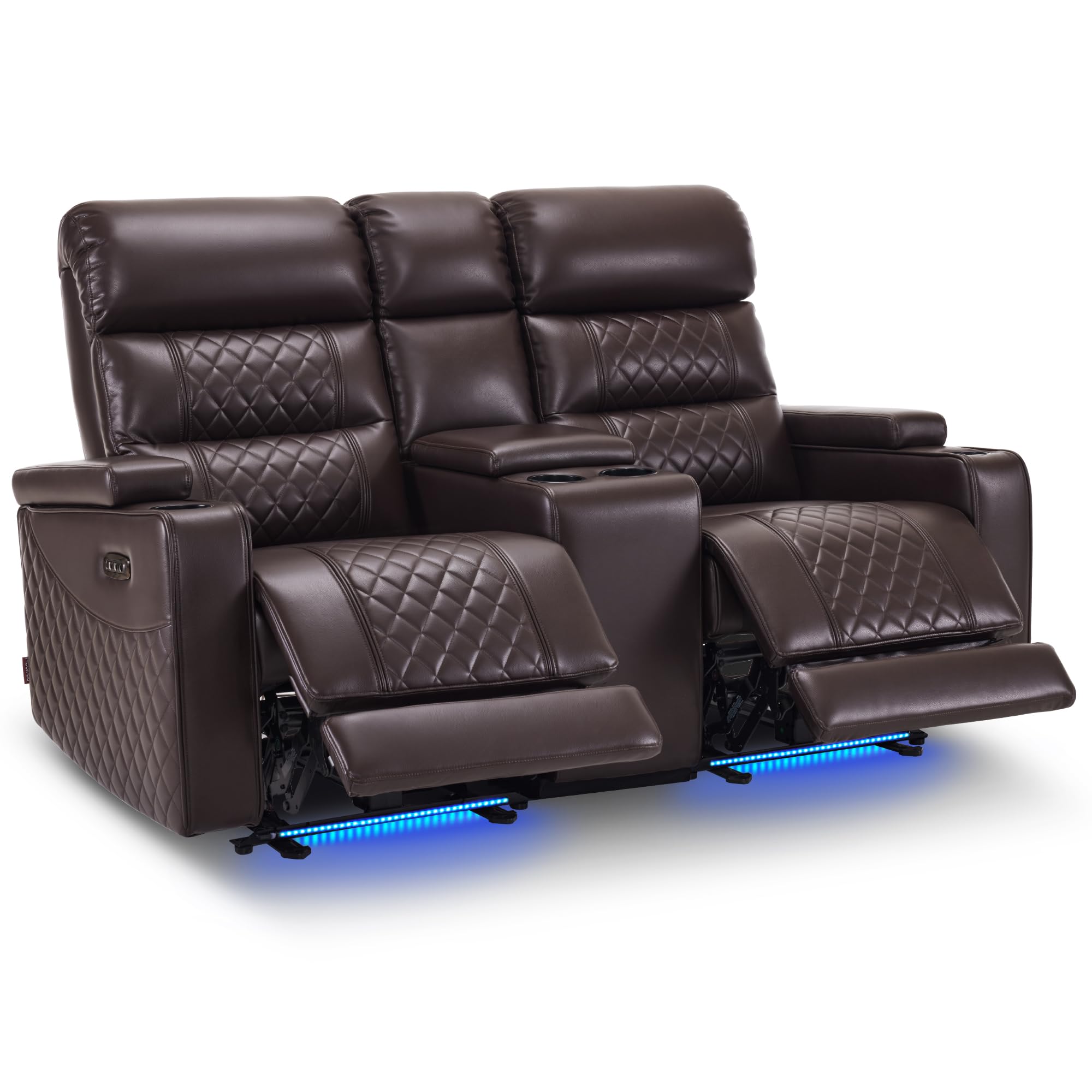 MCombo Zero Gravity Power Recliner Loveseat with Adjustable Headrest for Living Room, Home Theater Seating with USB &amp; Type-C Port, Armrest Storage &amp; LED HTS480 (Dark Brown, Loveseat with Console)