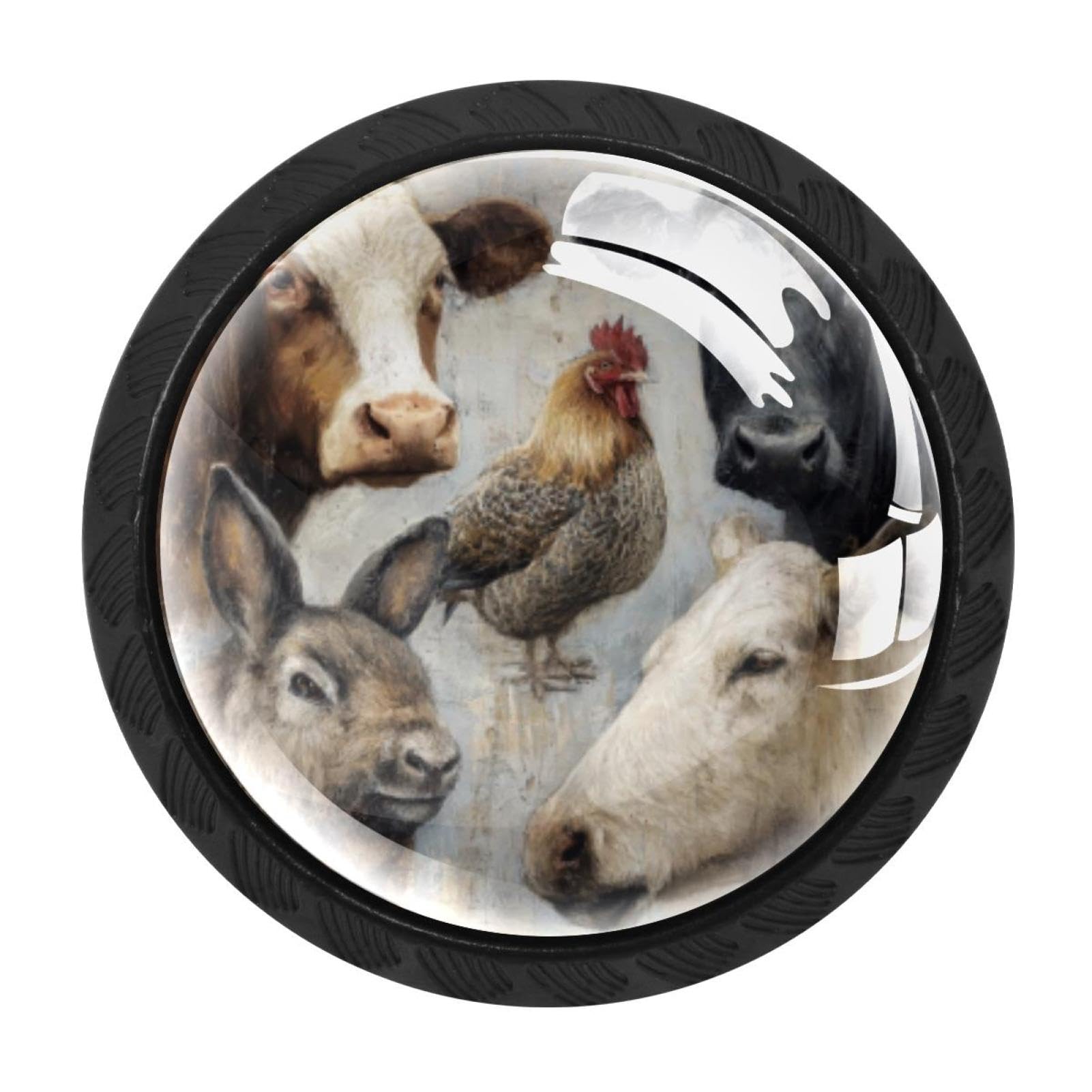 CHENZZZZ 4 Pieces Farmhouse Animals Drawer Knobs, 35mm Black Cabinet Knobs, Drawer Pulls and Knobs, Dresser Drawer Knobs, Cabinet Hardware Kitchen Cabinet Knobs