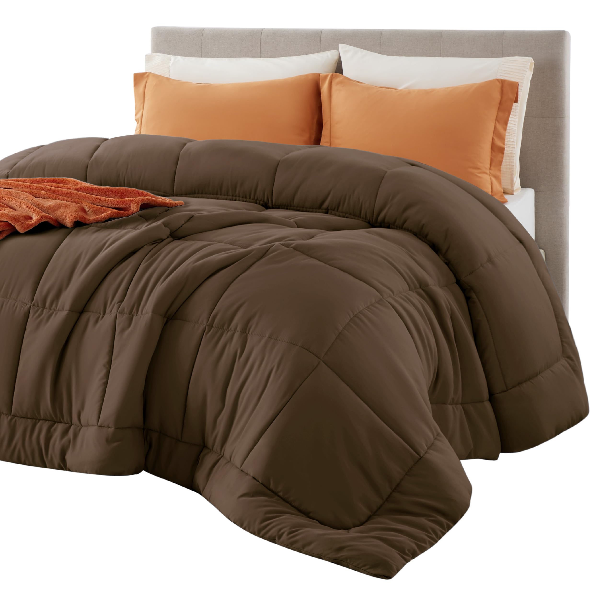 Bedsure Comforter Duvet Insert - Quilted Comforters Queen Size, All Season Duvet, GentleSoft Down Alternative Bedding, with 8 Tabs, Gifts for Women/Men, Brown, Queen 88 x 88 Inches