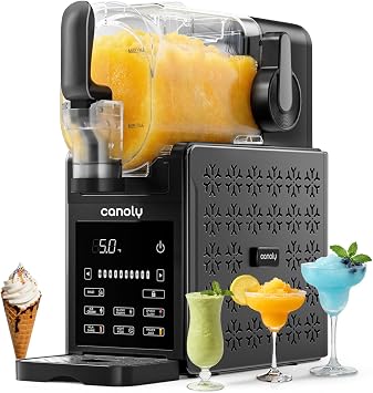Canoly 2-in-1 Slushie & Soft Ice Cream Maker, 92oz Slushy Machine for Home, 6 Preset, Real-Time Temp Display, Auto-Clean, Frozen Margaritas Smoothie, Frappes, Milkshakes, Black