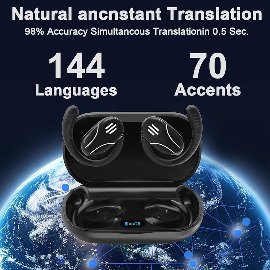 AI Translation Earbuds Real Time, 3-in-1 Translator Earbuds 144 Languages & Accents, Language
