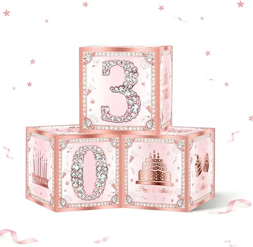 30th Birthday Decorations Boxes for Women, 3PCS Happy 30th Birthday Balloons Box