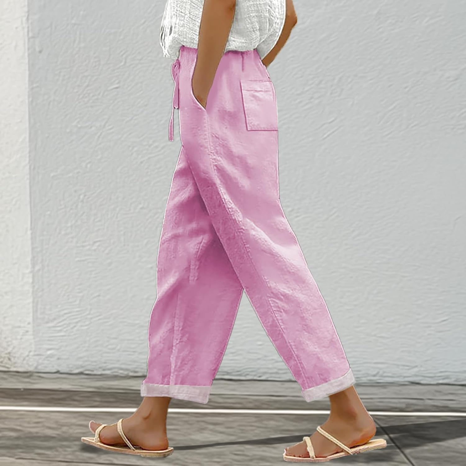 MARSVOVO Casual Pants for Women High Elastic Waisted Wide Leg Trousers Flowy Summer Pants with Pockets - Image 2