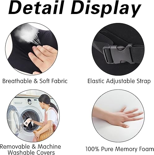 Miniatura 3 de SPRFUFLY Almohada única en forma de U para reposacabezas de automóvil, almohada para el cuello del auto para dormir con correa ajustable, espuma