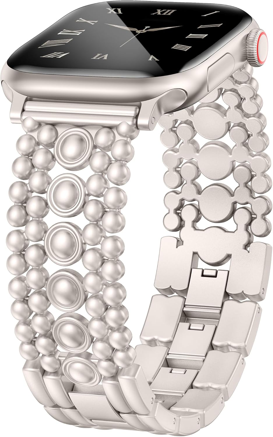 Minyee Compatible with Apple Watch Band 42/46/38/40/41/44/45/49mm Women, Dressy Pretty Stainless Steel Metal Strap Fancy Studded Designer Link Bracelet for iWatch Series 11 10 9 8 7 6 5 4 SE/Ultra 3