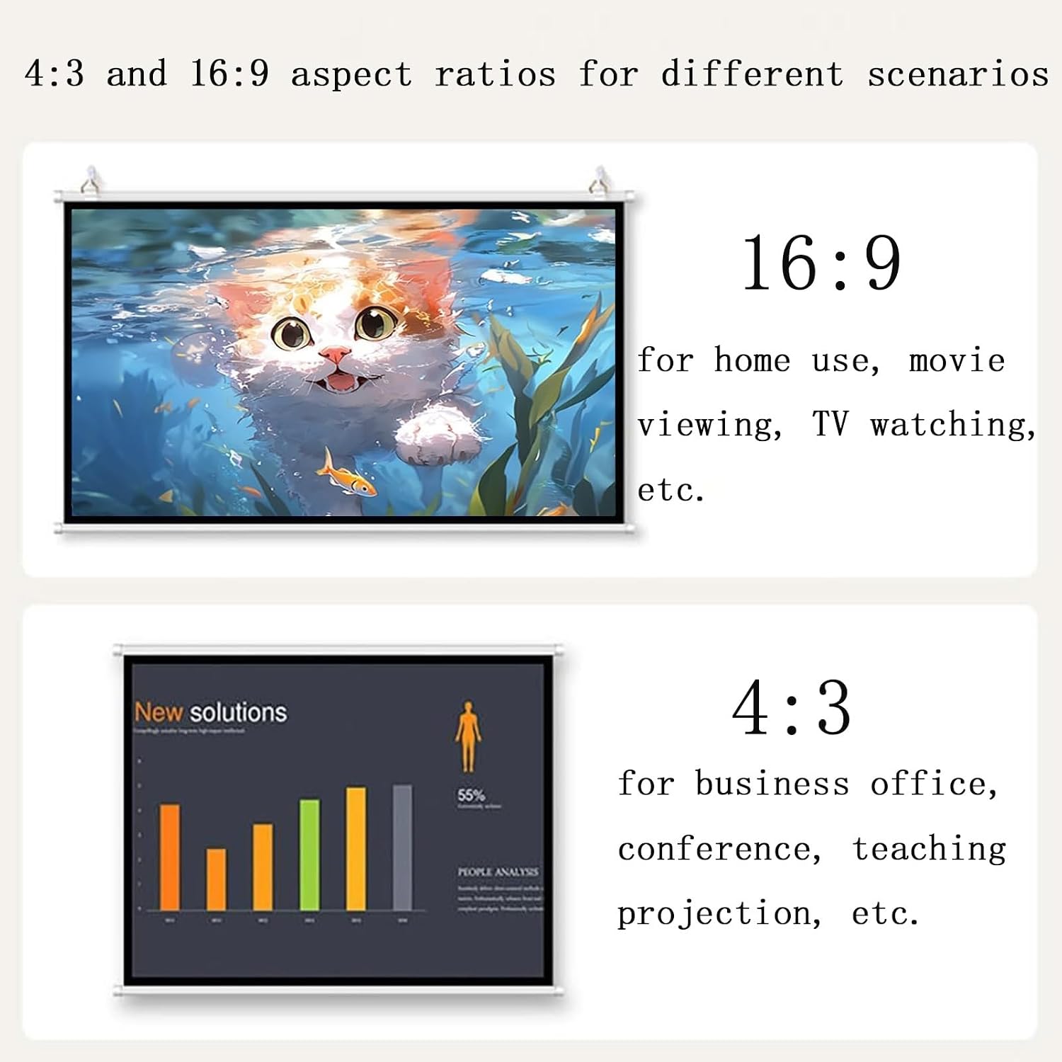 Portable 4K HD Projector Screen 16:9/4:3, 30in Manual Pull Down for Home Theater & Outdoor Movies, Hanging Projection Screen for Indoor & Outdoor Use image 5