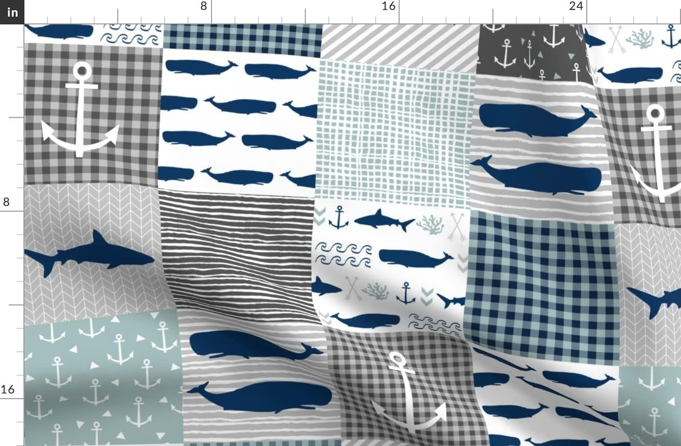 Spoonflower Fabric - Ocean Cheater Quilt Navy Blue Whales Whale Nautical Boy Wholecloth Printed on Organic Cotton Sateen Fabric by The Yard - Sewing Quilting Apparel Home Decor