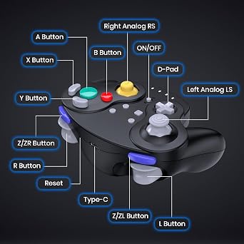 2.4 GHz Wireless GameCube Controller for Switch 1 & 2, NGC Console, Black