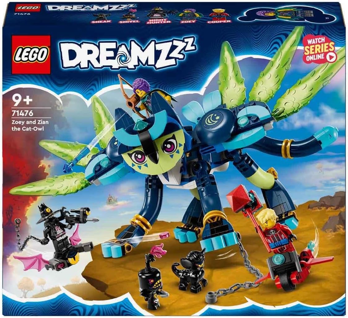 LEGO 71476 DREAMZzz Zoey und die Katzeneule Zian, Katzenpfau, 3 Minifiguren