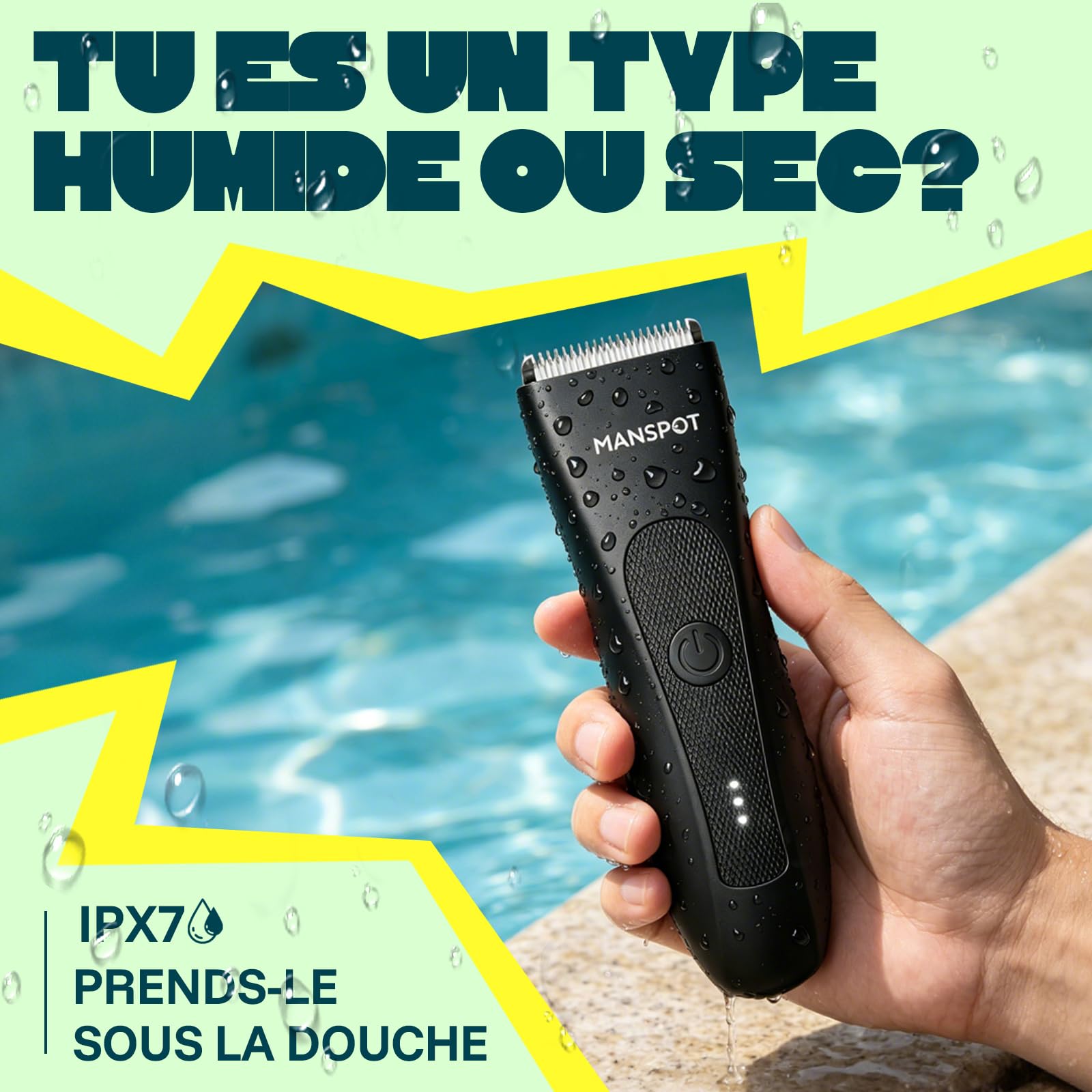 MANSPOT Tondeuse Intime Homme Étanche IPX7 Lame Céramique Hypoallergénique Rasoir Corps Barbe 4 Sabots