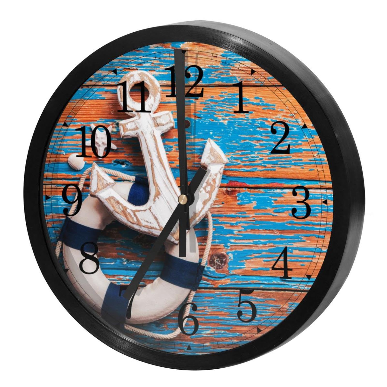 Horloge murale de cuisine ronde et silencieuse motif ancre de mer pour école