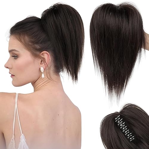 Moño desordenado, moño con clip de garra, piezas de cabello para mujer, extensiones de moño de pelo sintético con clip para mujer, color marrón