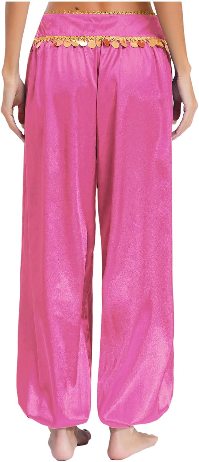 Oyolan Women High Waist Tribal Arabic Halloween Pants Belly Dance Lantern Pants Rave Performance Costume