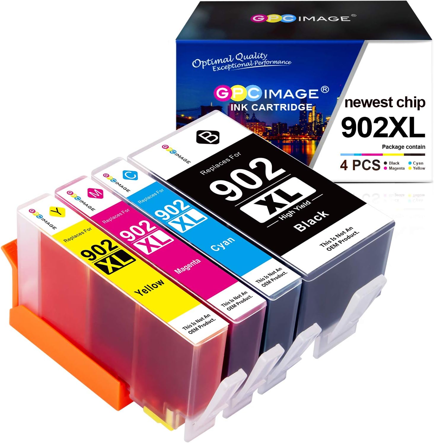 GPC Image Compatible Ink Cartridge Replacement for HP 902XL 902 XL Ink High Yield to use with OfficeJet Pro 6968 6978 6958 6962 6954 6960 6970 6979 6950 6975 (Black, Cyan, Magenta, Yellow, 4 Pack)