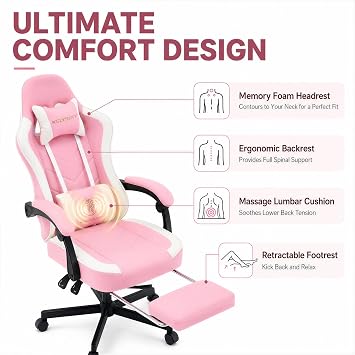 Mistpeople Gaming Chair, Ergonomic High Back Computer Chair with Footrest, Lumbar Support & Pocket Spring Cushion, Comfortable Swivel Home Office Desk Chair for Adults