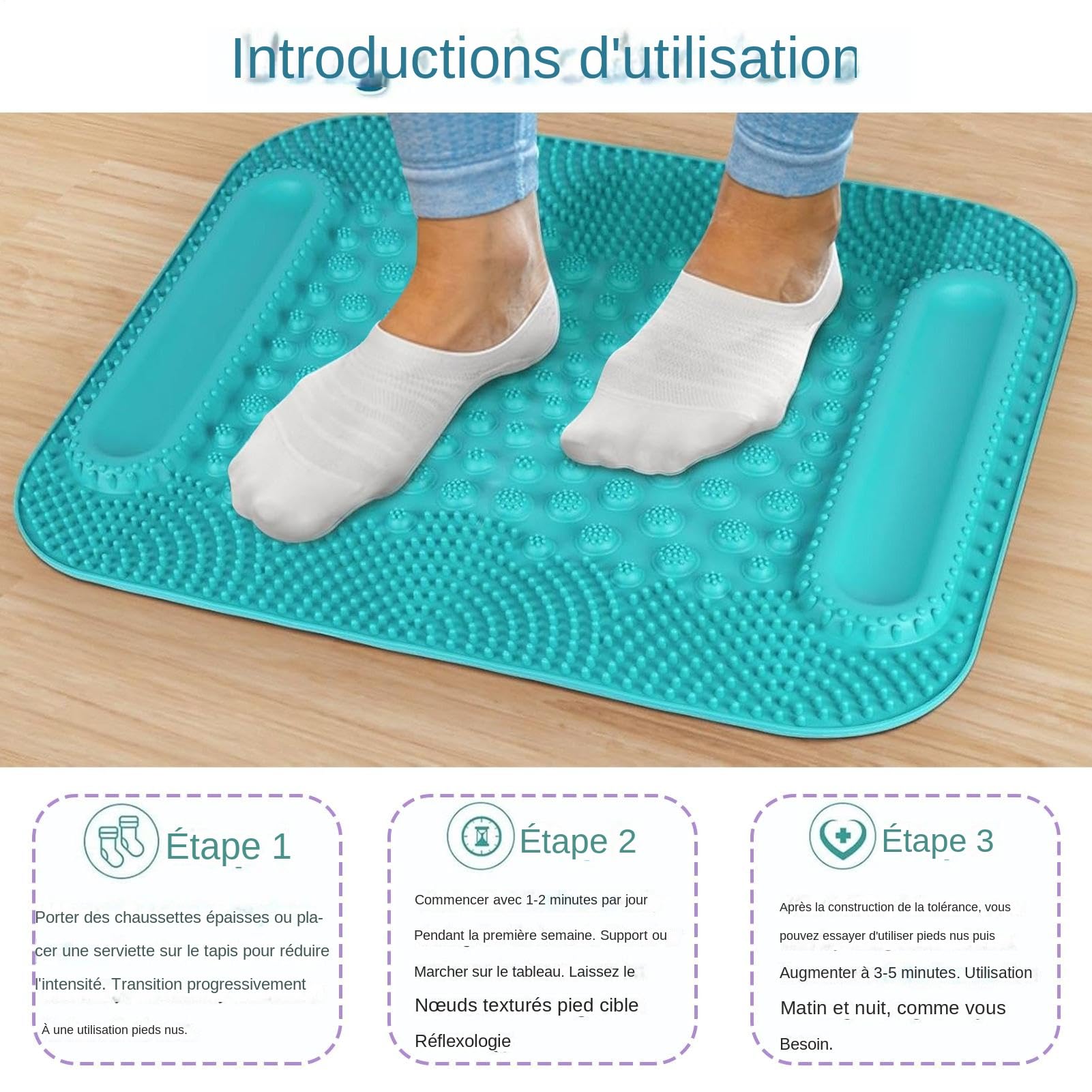 Tapis plantaire à points de pression Stimulateur jambes double piste billes | Tapis Réflexologie Plantaire Pression Relaxation Musculaire Circulation Récupération Mie