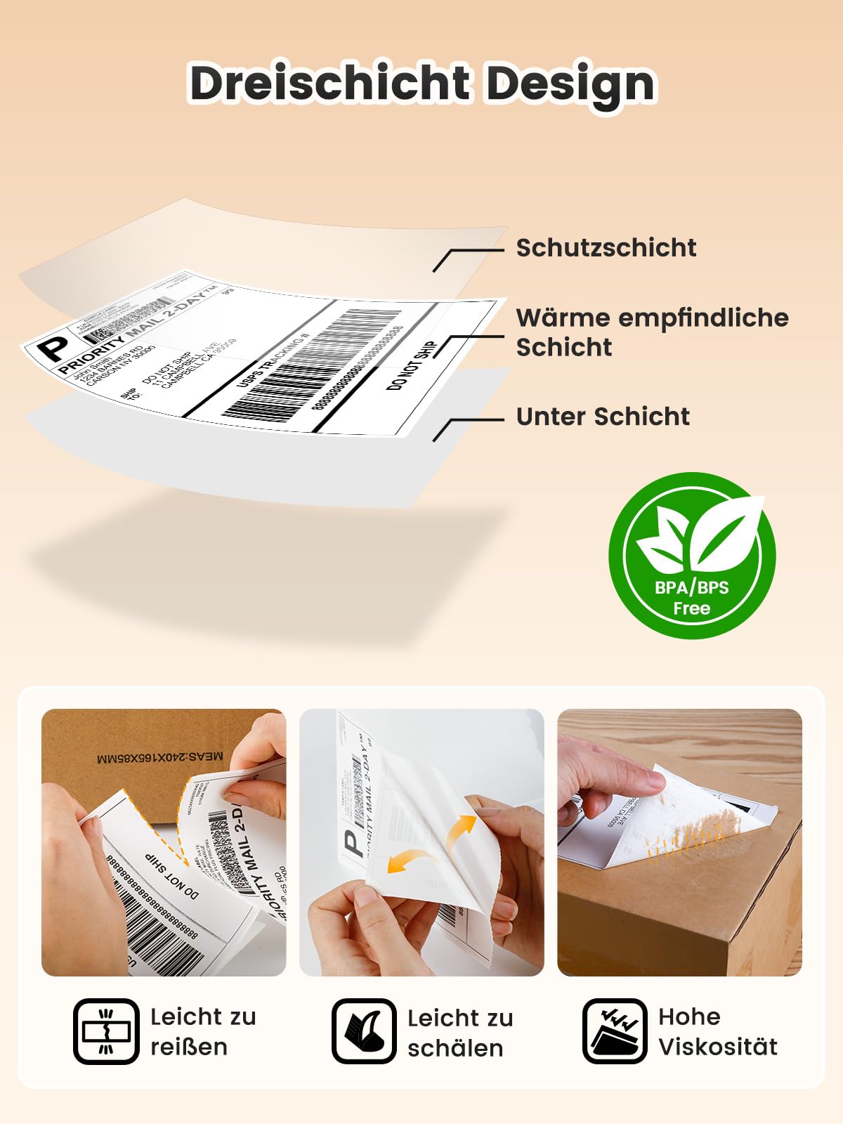Phomemo Bluetooth-Etikettendrucker DHL + 500 Blatt 4x6 Thermoetiketten, versandetiketten drucker 4x6, Thermodrucker Etikettiergerät Label Printer ist für Ebay, Amazon, Etsy, Ups, Shopify, Vinted, etc