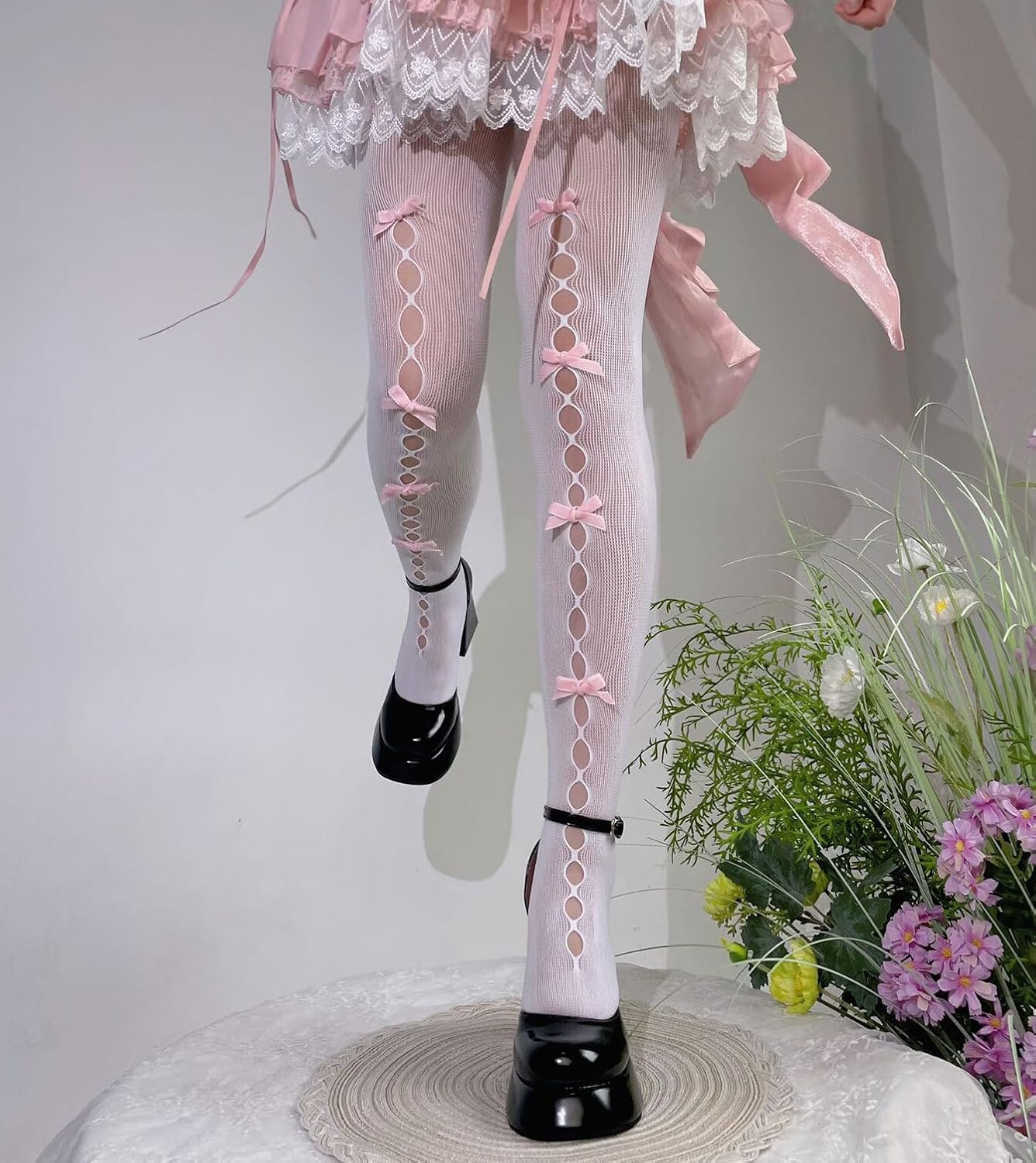 Dorilin Womens Fishnet Tights with Bows Lolita Fishnet Stockings 80S 90S Gothic Leggings