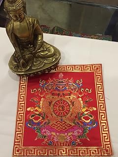 Tibetan Buddhist Silk Brocade red Eight Auspicious Symbol placemat/Table Cover/Altar Cloth