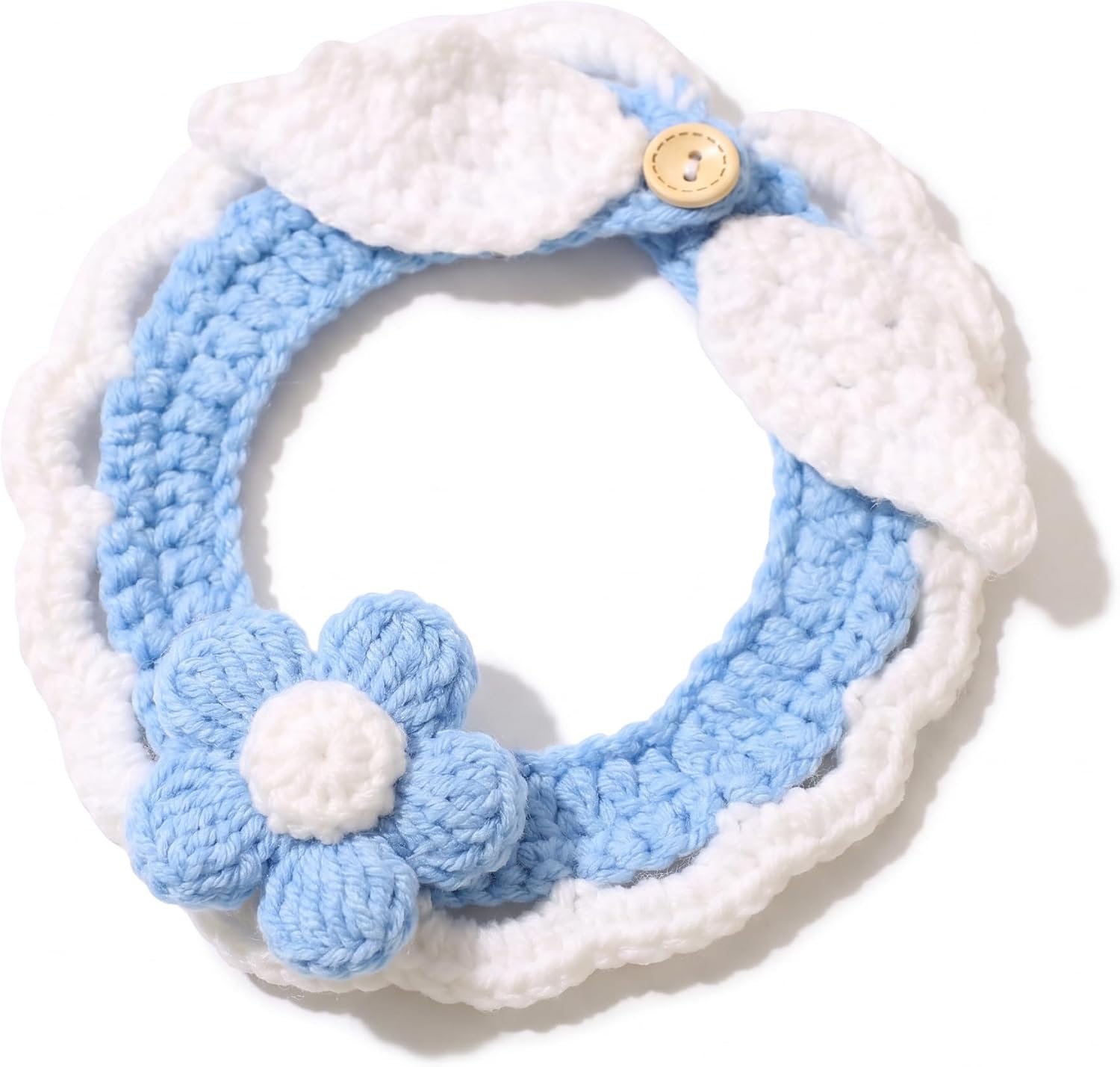 Hand Knitted Adjustable Pet Bandana Scarf, Flower 12in for 2-4kg Cats