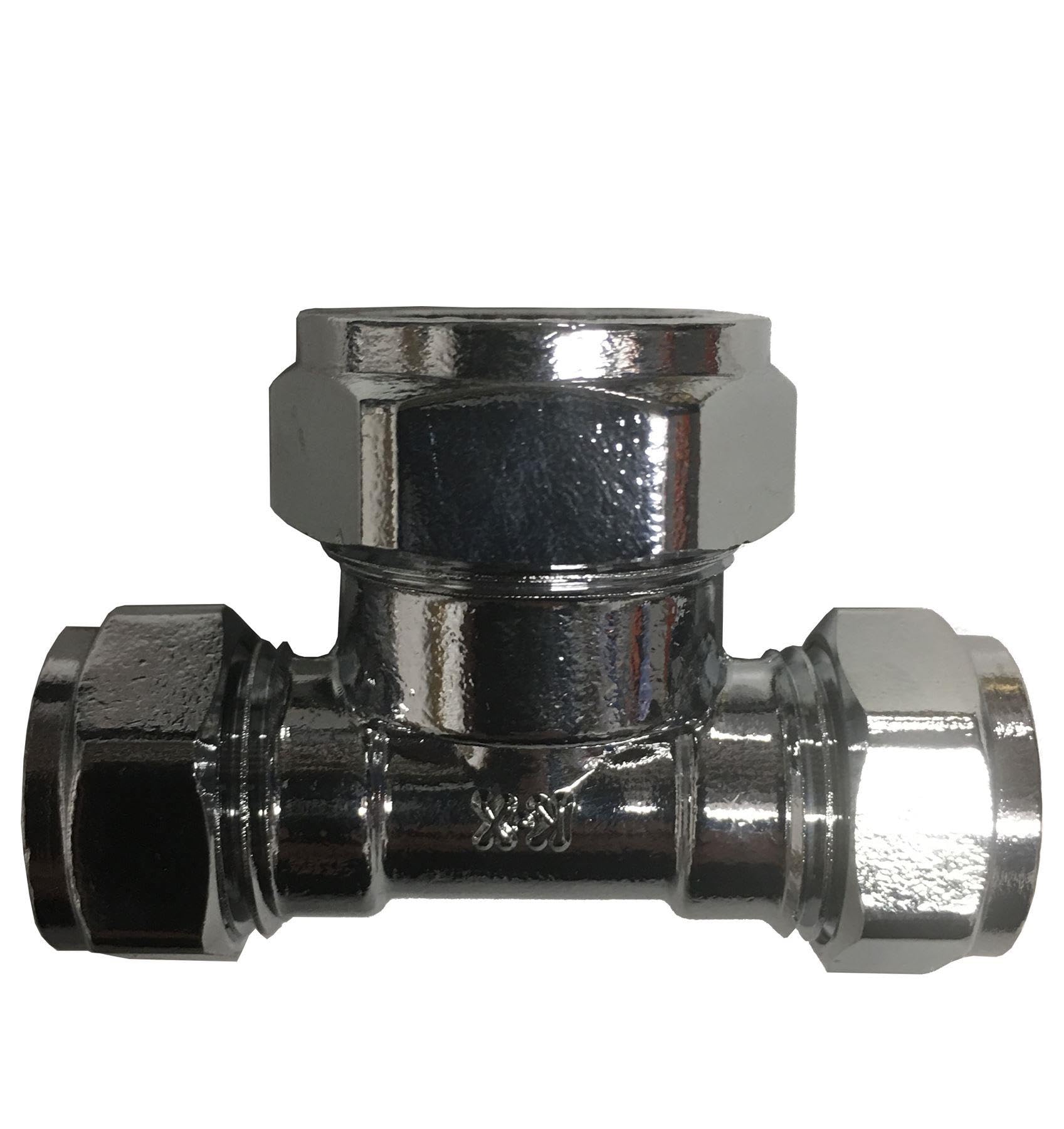 Odsupplies Silver 15Mm X 15Mm X 22Mm Compression Chrome Reducing Tee (Known As Chrome Fittings/Reducer Tee/Chrome Pipe Fittings / 15Mm Compression Fitting/Chrome Tee Also Available In 15Mm, 22Mm, 28Mm)