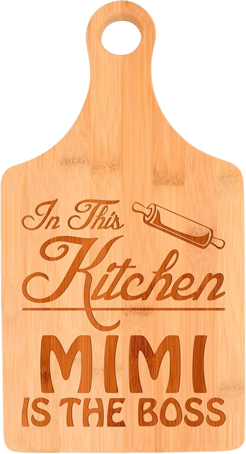 Mother's Day Gift for Grandma In This Kitchen Mimi is the Boss Decorative Paddle Shaped Wood Serving Board